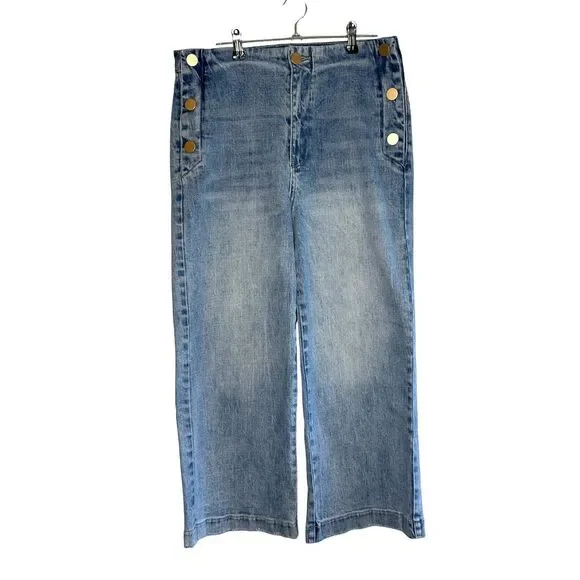 Oat New York Jeans Women's Size 29 Wide Leg Crop Sailor Jeans Blue Denim - Picture 2 of 11